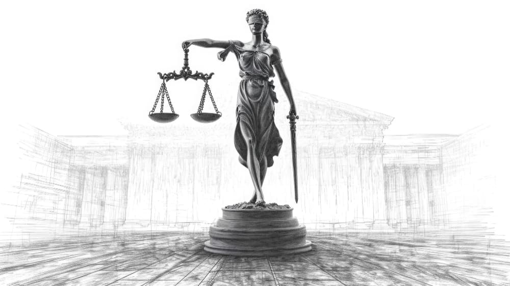 Lady Justice statue with scales representing healthcare law