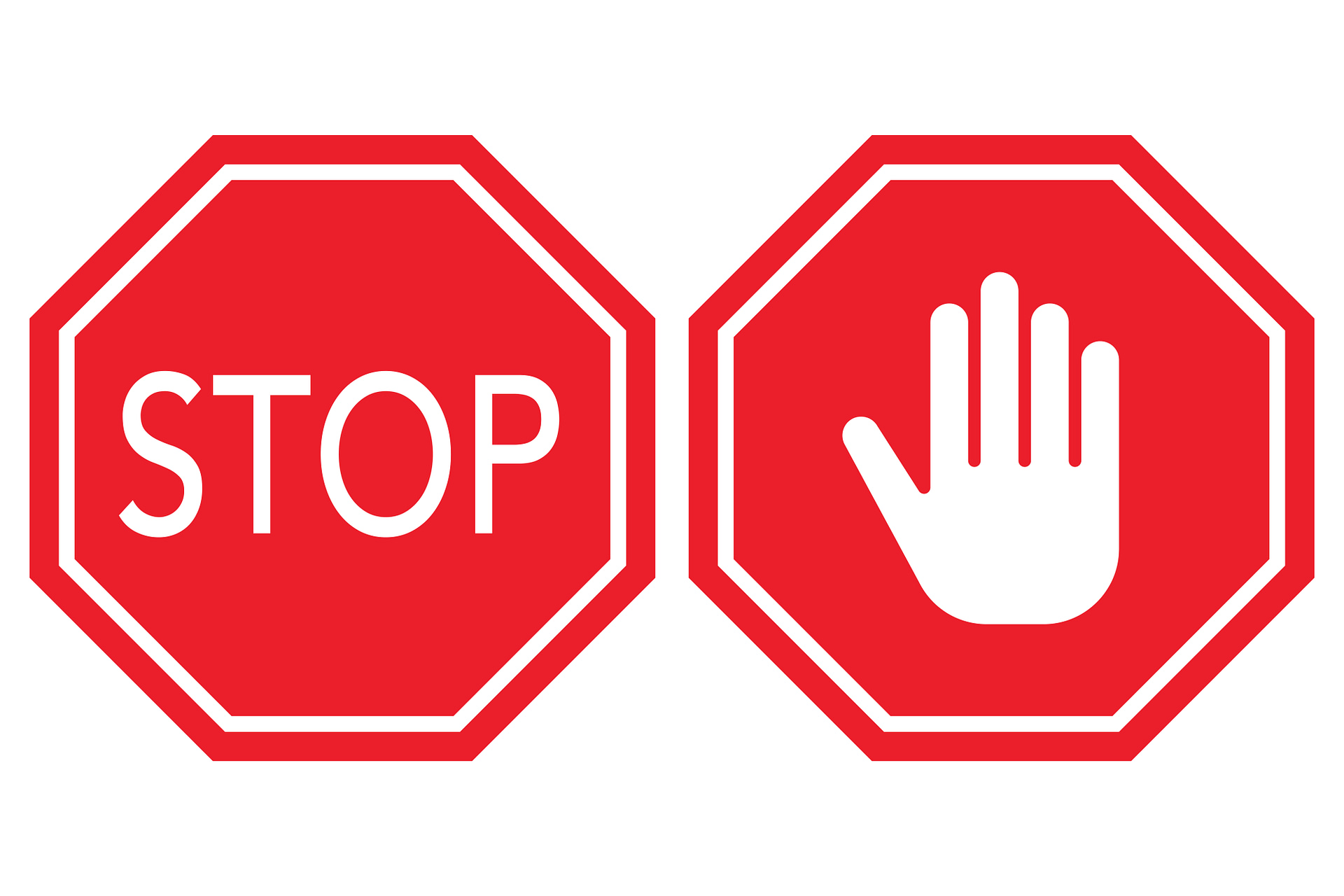 Red stop signs warning against mistakes during board investigations